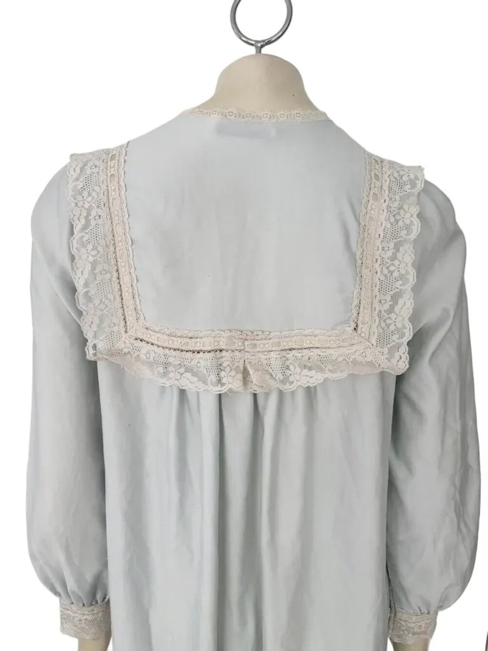 VTG 70s CHRISTIAN DIOR Lace Rosette Nightgown in Baby Blue  SZ M - Picture 7 of 14